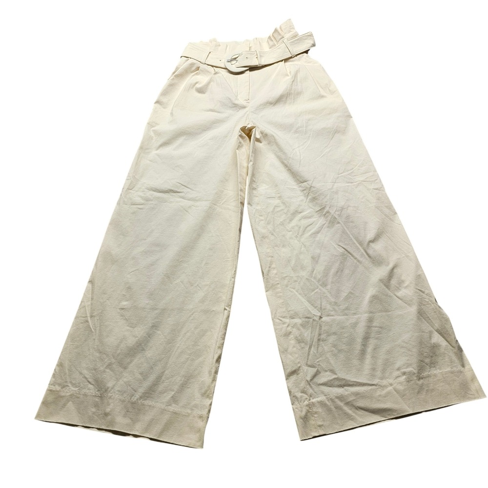 Express Wide Leg Super High Rise Belted Paperbag Pants Cream Womens 26 Utility